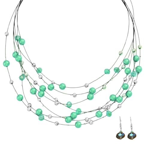 AOOOWER Elegantes Damen-Schmuck-Set mit bunter Perlenkette und Ohrring-Verzierung, Kunstperlen-Glas von AOOOWER