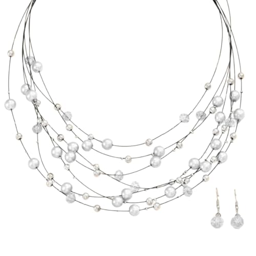 AOOOWER Elegantes Damen-Schmuck-Set mit bunter Perlenkette und Ohrring-Verzierung von AOOOWER