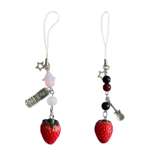 AOOOWER Erdbeer-Handykette, bunter Handy-Anhänger, handgefertigt, abnehmbares Schlüsselband, Schlüsselanhänger für Geldbörse, 13 cm, Acryllegierung, Kein Edelstein von AOOOWER