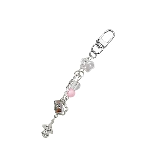 AOOOWER Funkelnder 3D-Kirschen-Charm-Schlüsselanhänger, Zubehör, modische Schleife, Perlen, Schlüsselanhänger, tragbare Taschendekoration, 12 cm, Metalllegierung, Kein Edelstein von AOOOWER