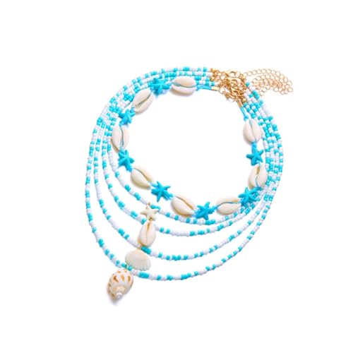 AOOOWER Handgefertigte Muschel-Halskette für Damen, verstellbar, mehrschichtig, natürlicher Strandschmuck, böhmischer Modeschmuck, Mi Zhu von AOOOWER