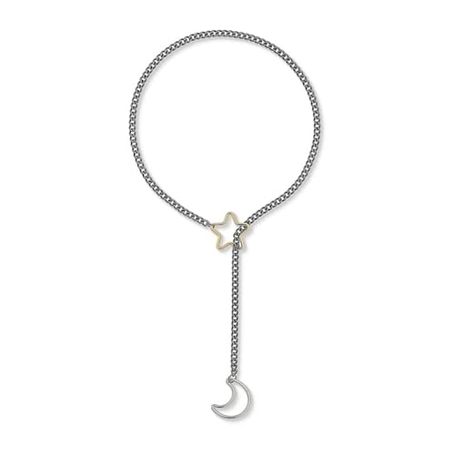 AOOOWER Handgefertigte Punk-Rock-Ring-Kette mit Stern-Mond-Designs, Metall von AOOOWER