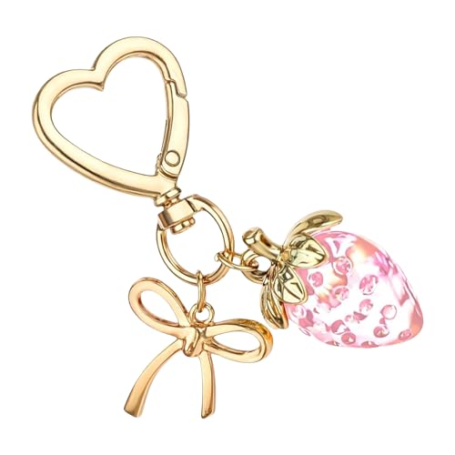 AOOOWER Handgefertigter Schlüsselanhänger mit Erdbeer-Schleife, für Damen und Mädchen, aus robuster Legierung und hell, SizeApprox.2x3cm/0.78x1.18inches, Metalllegierung, Kein Edelstein von AOOOWER