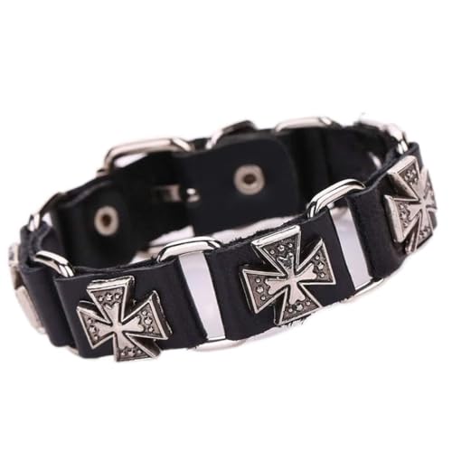 AOOOWER Herren Punk Verstellbares Lederband Armband Metall für Manschette Armreif von AOOOWER