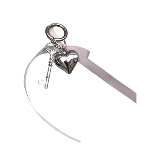 AOOOWER Herz-Schlüsselanhänger mit Schleife, Metall, schöner Schlüsselanhänger, hängende Dekorationen, Schlüsselanhänger für Geldbörse, Tasche, Rucksack, 9,5 cm, Metalllegierung, Kein Edelstein von AOOOWER