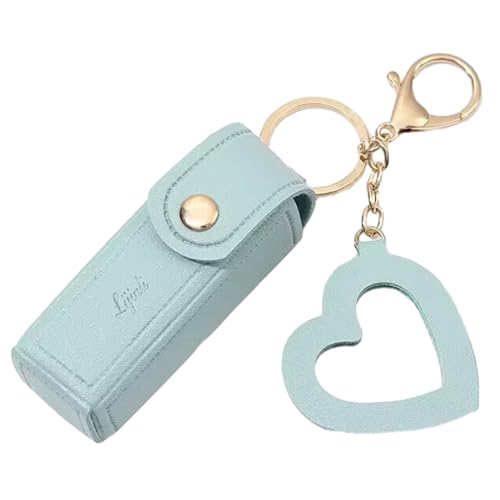 AOOOWER Lippenstift-Schlüsselanhänger, Leder-Lippenstift-Tasche mit Herz-Anhänger für Frauen, tragbare Lipgloss-Hülle für Reisen, 9*3cm, Polyurethan, Kein Edelstein von AOOOWER