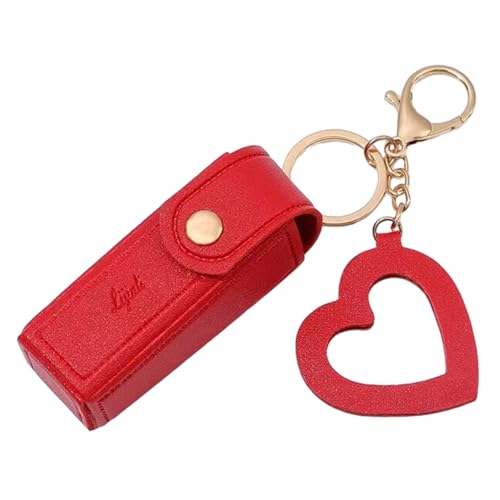 AOOOWER Lippenstift-Schlüsselanhänger, Leder-Lippenstift-Tasche mit Herz-Anhänger für Frauen, tragbare Lipgloss-Hülle für Reisen, 9*3cm, Polyurethan, Kein Edelstein von AOOOWER