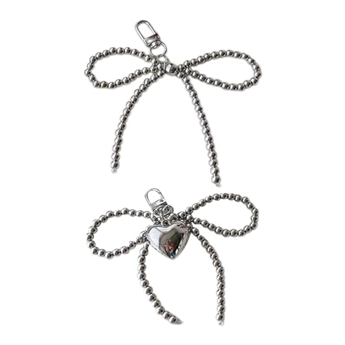 AOOOWER Modische Handy-Halskette mit Perlen und Schleife, stilvoller Schlüsselanhänger, Taschendekoration, eleganter Anhänger für Rucksack, Geldbörse, 12 cm, Kunststoff / Harz, Kein Edelstein von AOOOWER