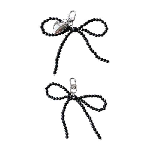 AOOOWER Modische Handy-Halskette mit Perlen und Schleife, stilvoller Schlüsselanhänger, Taschendekoration, eleganter Anhänger für Rucksack, Geldbörse, 12 cm, Kunststoff / Harz, Kein Edelstein von AOOOWER