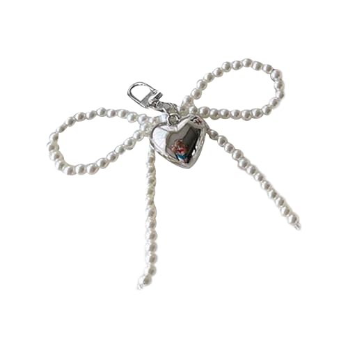 AOOOWER Modische Handy-Halskette mit Perlen und Schleife, stilvoller Schlüsselanhänger, Taschendekoration, eleganter Anhänger für Rucksack, Geldbörse, 12 cm, Kunststoff / Harz, Kein Edelstein von AOOOWER