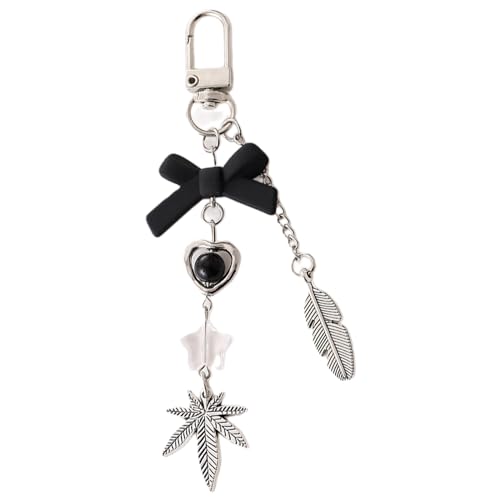 AOOOWER Modischer Herz-Schleifen-Schlüsselanhänger, süße hängende Dekorationen, Auto-Schlüsselanhänger für Geldbörse, Tasche, Rucksack, 12 cm, Metall + Acryl, Kein Edelstein von AOOOWER