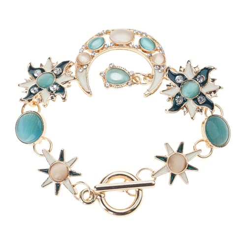 AOOOWER Modisches Asymmetrie-Armband mit Sonne, Mond, Stern-Designs und natürlichen Strasssteinen für Mode nach vorne, 2.34x1.95in, Metall, Kein edelstein von AOOOWER