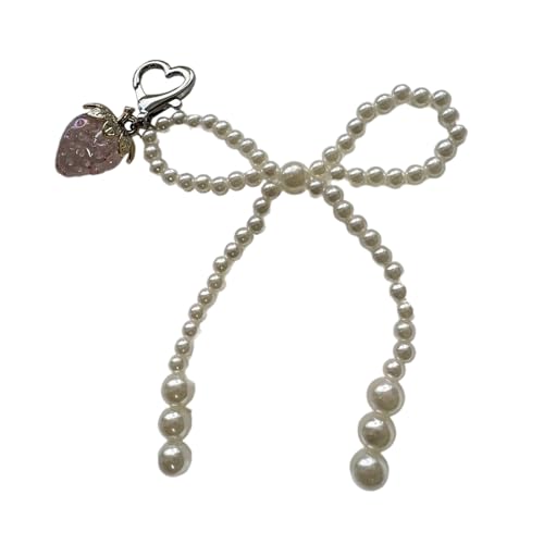 AOOOWER Perlenschleife, Erdbeer-Schlüsselanhänger, schöne hängende Dekorationen für Geldbörse, Tasche, Rucksack, 11x10cm, ABS-Legierung, Kein Edelstein von AOOOWER