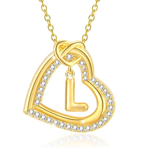 AOOOWER Personalisierbare Halskette mit Initialen-Herz-Anhänger mit funkelnden Zirkonia, für modische Frauen und Paare, lässig, 2cm, Metall, Kein Edelstein von AOOOWER