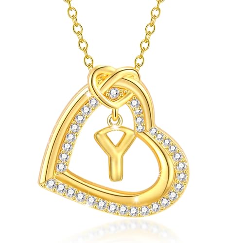 AOOOWER Personalisierbare Halskette mit Initialen-Herz-Anhänger mit funkelnden Zirkonia, für modische Frauen und Paare, lässig, 2cm, Metall, Kein Edelstein von AOOOWER