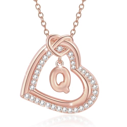 AOOOWER Personalisierbare Halskette mit Initialen-Herz-Anhänger mit funkelnden Zirkonia, für modische Frauen und Paare, lässig, 2cm, Metall, Kein Edelstein von AOOOWER