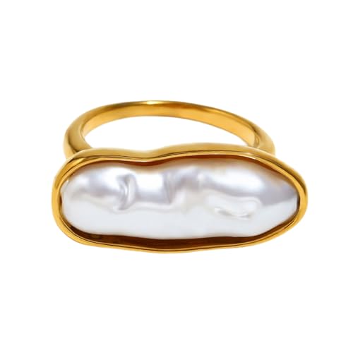 AOOOWER Praktische Ringe Fingerschmuck elegante lange Streifen Perlen Ringe Edelstahl Textur geeignet für Frauen, 5cm x 3cm x 2cm, Edelstahl, Kein Edelstein von AOOOWER