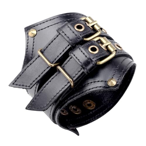 AOOOWER ROCK Retro Rindsleder Herren Armband Punk Styles Breites Leder Geflochtenes Seil Elegant Armband für Mode, 24CM 9.5CM, Hautfarben, Kein Edelstein von AOOOWER