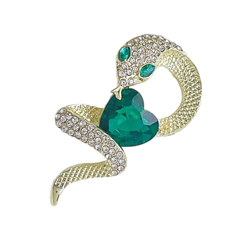 AOOOWER Retro Herzförmige Schlangenbrosche mit grünem Zirkon Kristall Anstecknadel für Damenbekleidung Mode Corsage, 9,5 cm, Zink, Kein Edelstein von AOOOWER