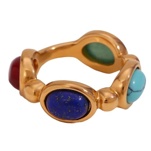 AOOOWER Robuster Edelstahl-Ring, bunte Achate, Naturstein, Vintage-Stil, praktisch für Damen, Modeschmuck, Size 2.28cm/0.9inch, Edelstahl, Kein Edelstein AOOOWER Robuster Edelstahl-Ring, bunte Achate, Naturstein, Vintage-Stil, praktisch für Damen, Modeschmuck, Size 2.28cm/0.9inch, Edelstahl, Kein Edelstein von AOOOWER