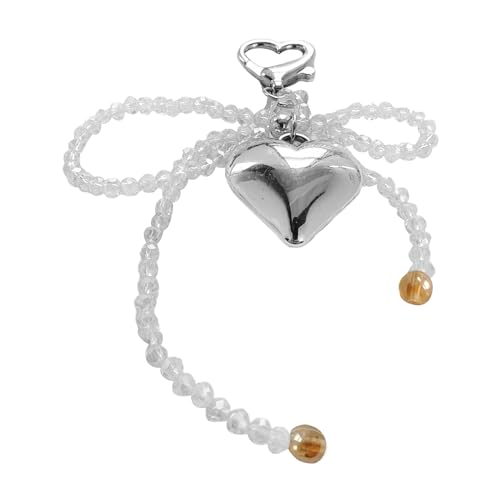 AOOOWER Schlüsselanhänger mit Schleife, Herzanhänger, Kristallperlen, abnehmbares Handy-Schlüsselband, handgefertigter Schlüsselanhänger, 8 cm, Kristall, Kein Edelstein von AOOOWER