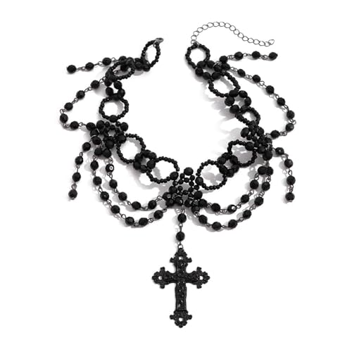 AOOOWER Statement Multi Level Gothic Choker Mode Mehrere Quasten Choker Halskette mit Kreuzen für Gothic Enthusiasten, Metall von AOOOWER