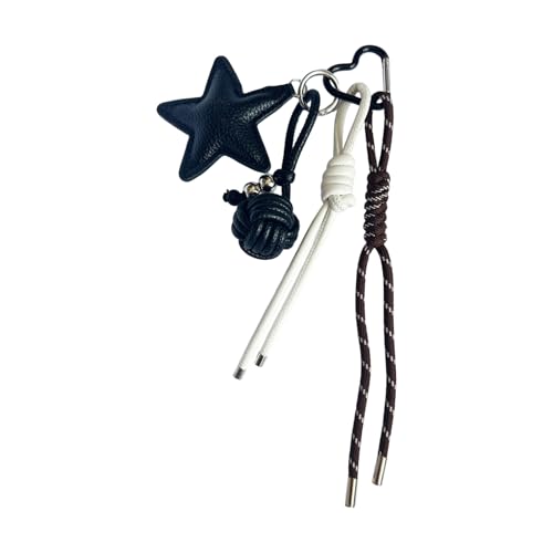 AOOOWER Stilvoller Sternanhänger PU-Leder Schlüsselanhänger Geflochtenes Seil Schlüsselanhänger für Taschen Trendiges Accessoire für Handtaschen, 18 cm, PU + Legierung, Kein Edelstein von AOOOWER