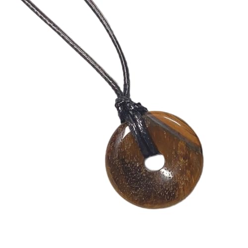 AOOOWER Stilvoller natürlicher Aventurin-Stein-Anhänger an Lederseil-Halskette, Unisex, Modeschmuck, Accessoire für trendige Frauen, Tiger stone 30MM, Naturstein-Lederseil von AOOOWER