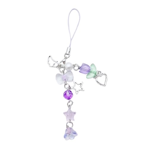 AOOOWER Süße Schleife, Perlen, Handy-Charm, Blumenkette, Schlüsselanhänger, modisches Accessoire, Taschenanhänger, Schlüsselanhänger für Handys, 14.3cm, Acryl, Kein Edelstein von AOOOWER