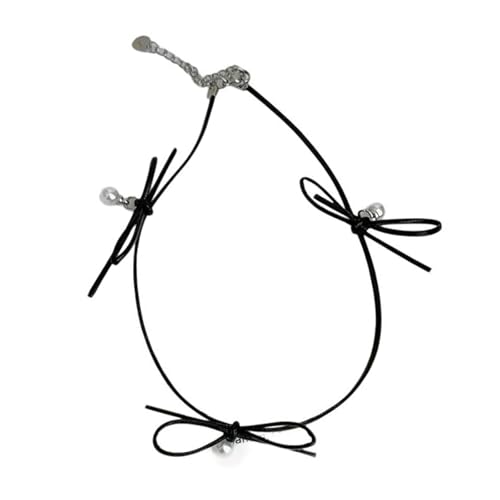 AOOOWER Süße Schleifen-Halskette mit Perlen für Damen und Mädchen, elegante Schlüsselbeinkette, ästhetischer Schmuck, Geschenk, für den täglichen Gebrauch, Leder von AOOOWER