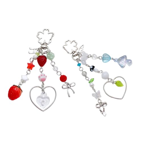 AOOOWER Süßer Erdbeer-Pilz-Schlüsselanhänger, schöne Hängedekoration, Schlüsselanhänger für Geldbörse, Tasche, Rucksack, 12,5 cm, Acryllegierung, Kein Edelstein von AOOOWER