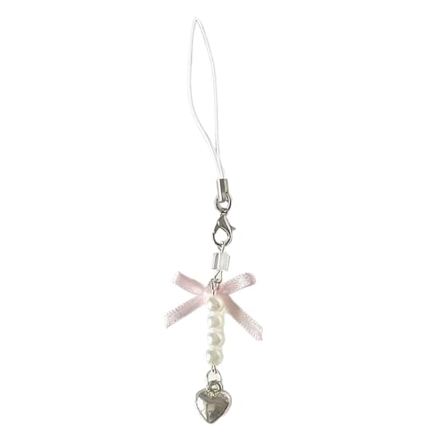 AOOOWER Süßer Schlüsselanhänger mit Schleife, Herz-Perlen, schöne Handy-Riemen, Dekorationen, Schlüsselanhänger für Geldbörse, Tasche, 1416cm, Acryllegierung, Kein Edelstein von AOOOWER