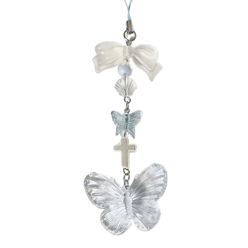 AOOOWER Süßer Schlüsselanhänger mit Schleife, Herz-Perlen, schöne Handy-Riemen, Dekorationen, Schlüsselanhänger für Geldbörse, Tasche, 1416cm, Acryllegierung, Kein Edelstein von AOOOWER