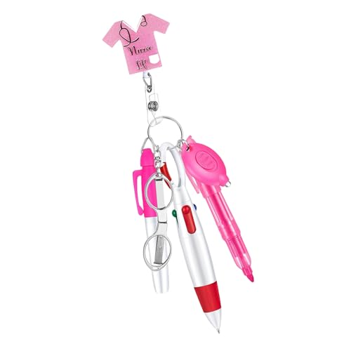 AOOOWER Vielseitiges Krankenschwester-Stift-Geschenk-Set mit Ausweishalter, Textmarker, LED-Schlüsselanhänger, 13.6*1.8 8.8*1.1 13.6*1.8 4*2.5 10*5.3, ABS-Kunststoff, Kein Edelstein von AOOOWER