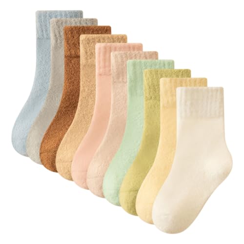 AOOPOO 10 Paar Kuschelsocken Kinder Mädchen Jungen Winter Thermo Flauschige Socken Kleinkind Dicke Warme Wintersocken Weiche Bettsocken Schlafsocken Haussocken für Baby Kinder 1-12 Jahre von AOOPOO