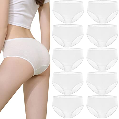 AOOPOO 10 Stück Damen Einweg Unterhosen 100% Baumwolle Frauen Einmal Slips Postpartale Schwangere Höschen für Krankenhaus Mutterschaft Menstruation Reise Hotel Spa Mehrpack von AOOPOO