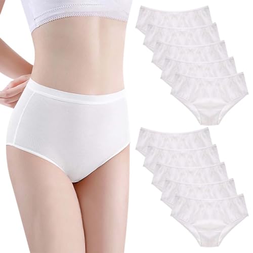 AOOPOO 10 Stück Damen Einweg Unterhosen 100% Baumwolle Frauen Hohe Taille Einmal Slips Unterwäsche Postpartale Schwangere Höschen für Krankenhaus Mutterschaft Menstruation Reise Hotel Spa von AOOPOO