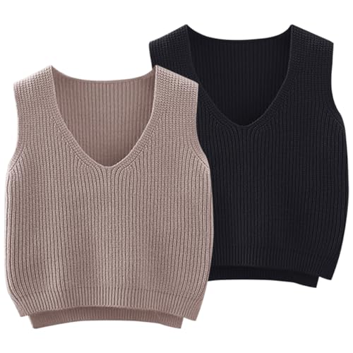 AOOPOO 2 Stück Baby Jungen Mädchen Pullunder Gestrickte Weste Baumwolle V-Ausschnitt Strickweste Kinder Ärmellos Strickpullover Oberteile Weste Top Strickwaren für Frühling Herbst 9 Monate-5 Jahre von AOOPOO