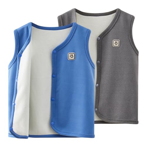 AOOPOO 2 Stück Kinder Jungen Mädchen Fleeceweste Ärmellose Jacke Mantel mit Cartoon Muster Frühling Herbst Winter Kleinkind Dicke Warme Ärmellose Weste Strickjacke Oberteil mit Druckknopf von AOOPOO