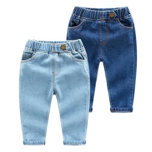 AOOPOO 2er-Pack Baby Jungen Jeans Kleines Kind Elastische Taille Jeanshose Weiche Baumwolle Denim Hose für Baby Kleinkinder Kinder Jungen 9 Monate-5 Jahre Frühling Herbst Mode Casual Jeans von AOOPOO