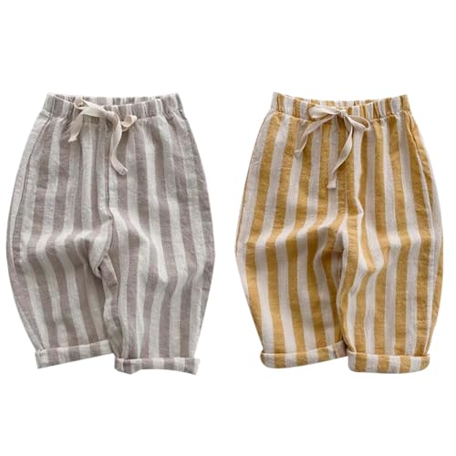 AOOPOO 2er Pack Baby Jungen Mädchen Sommer Leinenhose Bloomers 100% Baumwolle Leichte Lange Hose Dünn Pumphose Haremshose Jogginghose Lässige Hose Lose Laternenhosen Gr. 68/74/80/92/98 von AOOPOO