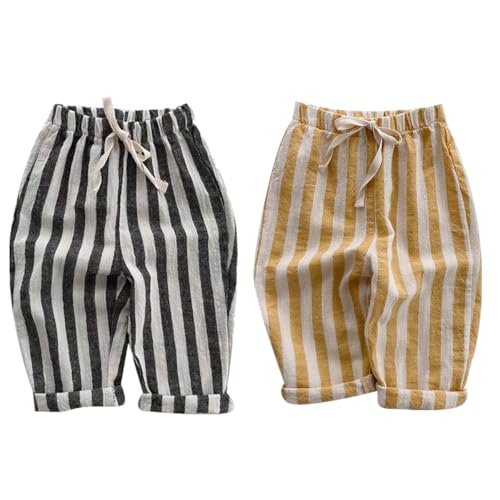 AOOPOO 2er Pack Baby Jungen Mädchen Sommer Leinenhose Bloomers 100% Baumwolle Leichte Lange Hose Dünn Pumphose Haremshose Jogginghose Lässige Hose Lose Laternenhosen Gr. 68/74/80/92/98 von AOOPOO