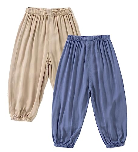 AOOPOO 2er Pack Baby Jungen Mädchen leichte Lange Hose Gr.74/80-122/128 Bloomers Jogginghose Baumwolle Klimahose Kleinkind Sommerhose für 1-8 Jahre von AOOPOO