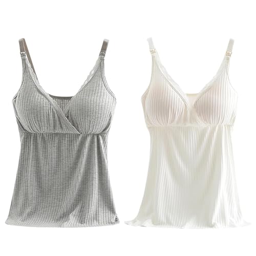 AOOPOO 2er Pack Damen Stilltop V-Ausschnitt aus Spitze Tanktop Unterhemd mit Integriertem BH für Stillen Schlaf Camisole Oberteil Schwangere Frauen Umstandsmode Schwangerschafts Still Tops AOOPOO 2er Pack Damen Stilltop V-Ausschnitt aus Spitze Tanktop Unterhemd mit Integriertem BH für Stillen Schlaf Camisole Oberteil Schwangere Frauen Umstandsmode Schwangerschafts Still Tops von AOOPOO