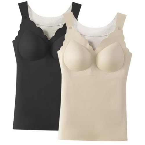 AOOPOO 2er-Pack Damen Stilltops Nahtlose Ohne Bügel Tanktop Unterhemd mit Integriertem BH für Stillen Schlaf Camisole Schwangeren Unterhemd V-Ausschnitt Nursing Top Umstandsmode von AOOPOO