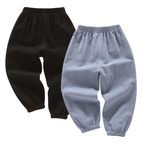 AOOPOO 2er Pack Kinder Jungen Mädchen Sommer Leinenhose 100% Baumwolle Lange Hosen Dünne Haremshose Jogginghose Baggy Lässige Hose für Jungs Mädchen 2-7 Jahre Gr. 86/92/98/110/116/128 von AOOPOO