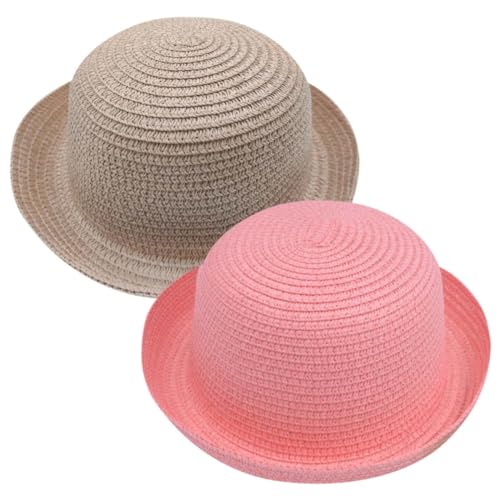 AOOPOO 2er Pack Kinder Strohhut, Kinderhut 3-9 Jahre, Mädchen Jungen Runder Sommerhut Sonnenhut für den Urlaub Reise Outdoor-Aktivitäten von AOOPOO