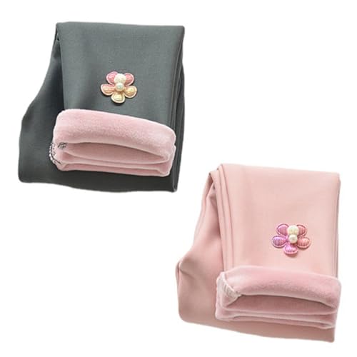 AOOPOO 2er-Pack Mädchen Fleece Thermo Leggings Mädchen Gefüttert Leggings Warme Winter Baumwolle Gr. 86/92/98/104/116/128/134/140 Blumen Muster Kinder Winter Dicke warme Hose Hosen für Kleinkinder von AOOPOO