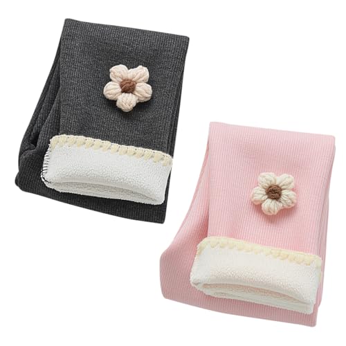 AOOPOO 2er-Pack Mädchen Fleece Thermo Leggings Mädchen Gefüttert Leggings Warme Winter Baumwolle Gr. 86/92/98/104/116/128/134/140 Blumen Muster Kinder Winter Dicke warme Hose Hosen für Kleinkinder von AOOPOO