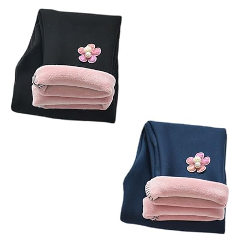 AOOPOO 2er-Pack Mädchen Fleece Thermo Leggings Mädchen Gefüttert Leggings Warme Winter Baumwolle Gr. 86/92/98/104/116/128/134/140 Blumen Muster Kinder Winter Dicke warme Hose Hosen für Kleinkinder von AOOPOO